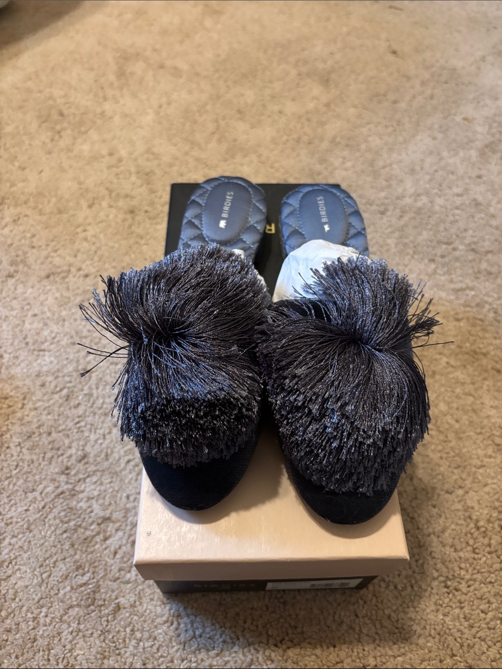 Birdies Blue Steel the Songbird Tassel Pom-Pom Slide Mules